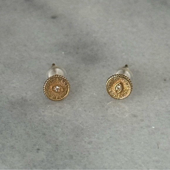 Gold Evil Eye Crystal Coin Huggie Earrings 

Brand New - Picture 4 of 6